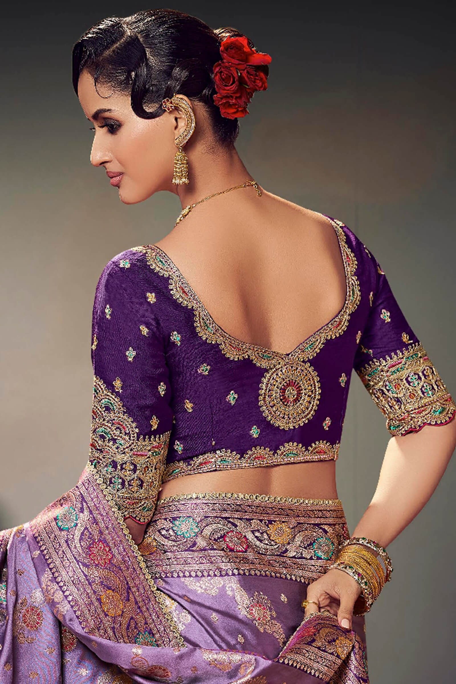 Unequalled Lavender Banarasi Satin Silk Saree With Admirable Blouse Piece - Image 3