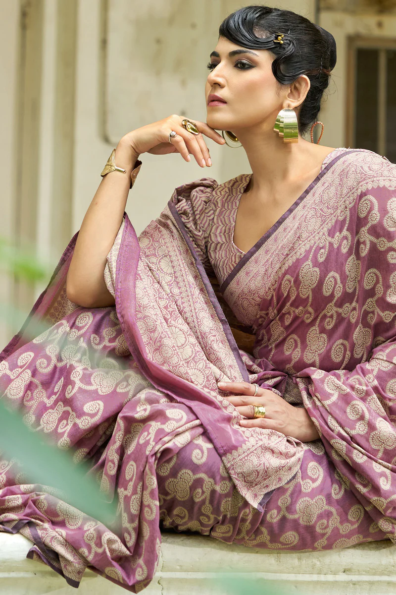 Unequalled Light Purple Lucknowi Silk Saree With Engrossing Blouse Piece - Image 6