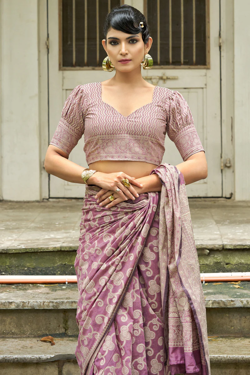 Unequalled Light Purple Lucknowi Silk Saree With Engrossing Blouse Piece - Image 8