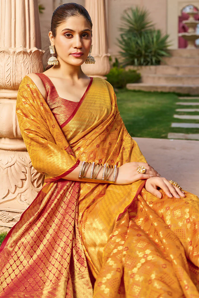 Unique Orange Patola Silk Saree with Appealing Blouse Piece - Image 2