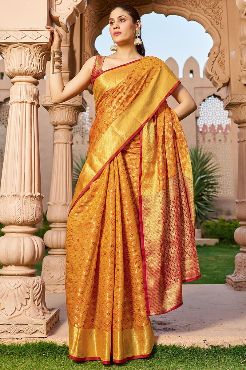 Unique Orange Patola Silk Saree with Appealing Blouse Piece - Image 3