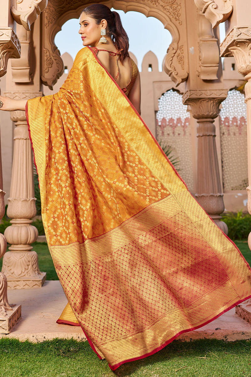 Unique Orange Patola Silk Saree with Appealing Blouse Piece - Image 4