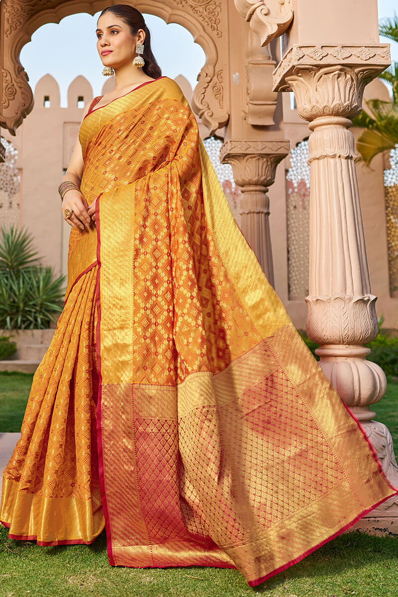 Unique Orange Patola Silk Saree with Appealing Blouse Piece - Image 5