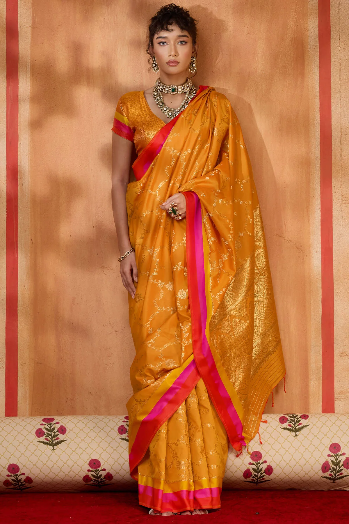Verdant Mustard Pure Zari Weaving Banarasi Silk Saree With Evocative Blouse Piece - Image 3