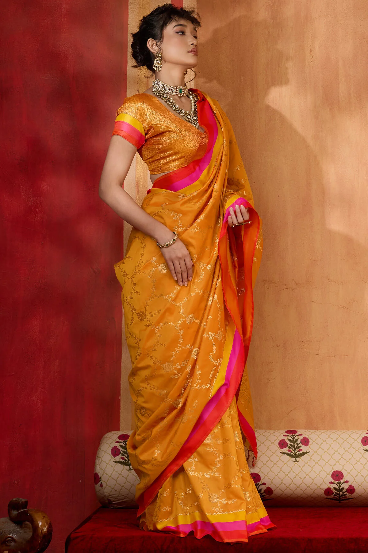 Verdant Mustard Pure Zari Weaving Banarasi Silk Saree With Evocative Blouse Piece - Image 4