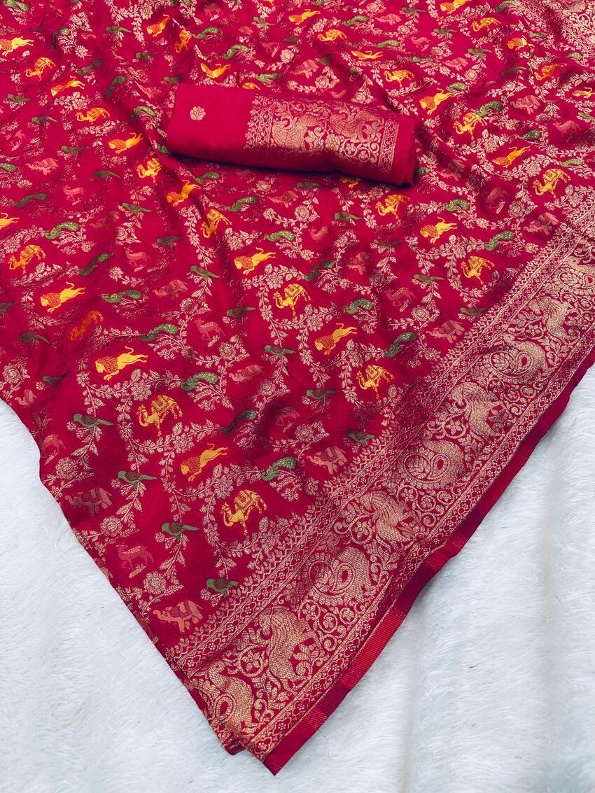 Vestigial Dark Pink Soft Banarasi Silk Saree With Enthralling Blouse Piece - Image 3