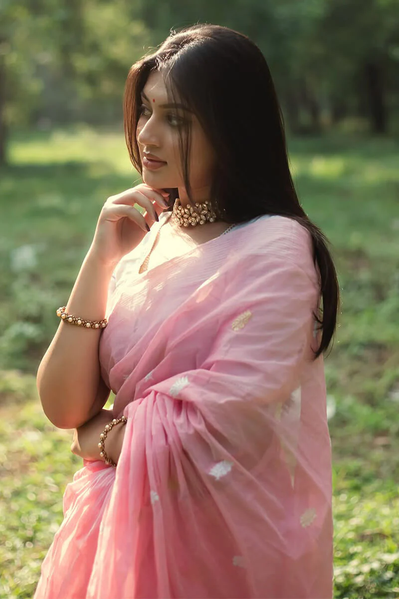 Vestigial Pink Cotton Silk Saree With Mellifluous Blouse Piece - Image 5