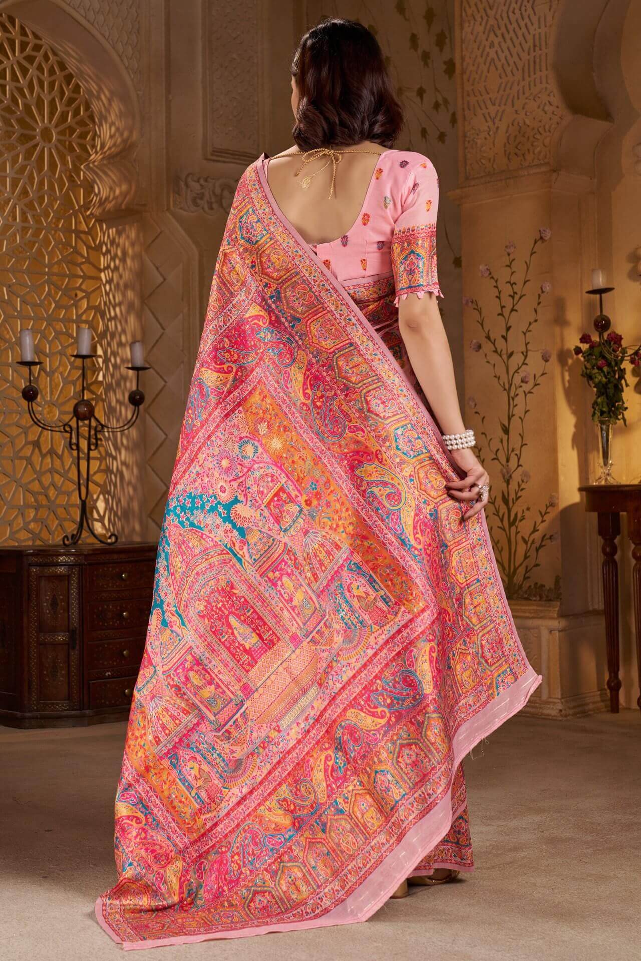 Vestigial Pink Pashmina Saree With Hypnotic Blouse Piece - Image 5