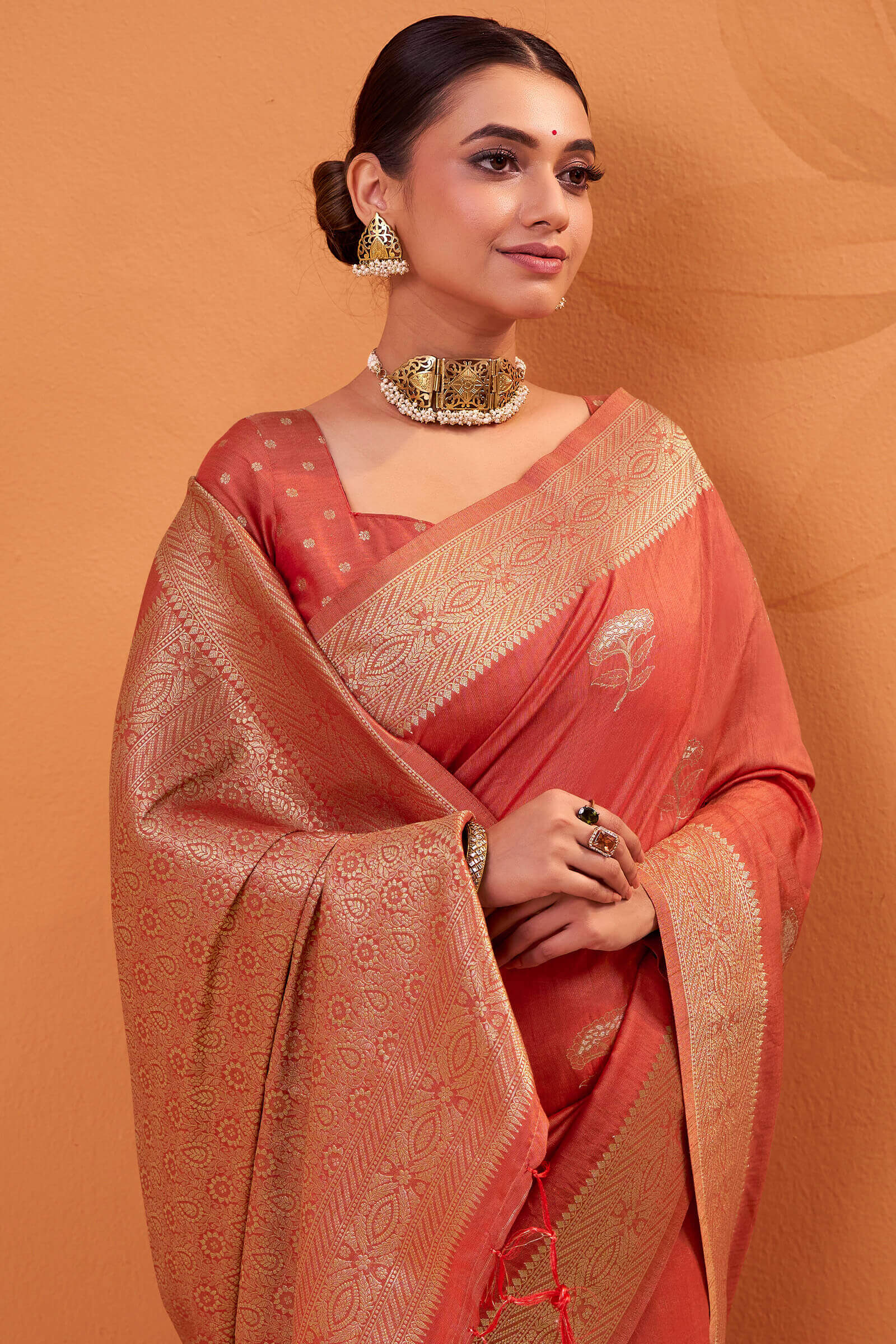 Whimsical Red Banarasi Tussar Silk Saree With Pleasurable Blouse Piece - Image 2