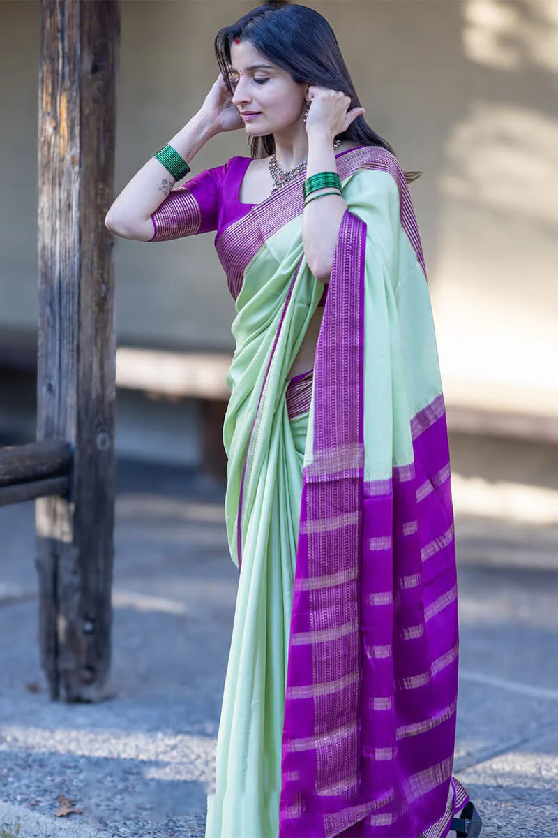 Whimsical Sea Green Soft Silk Saree With Fantabulous Blouse Piece - Image 5