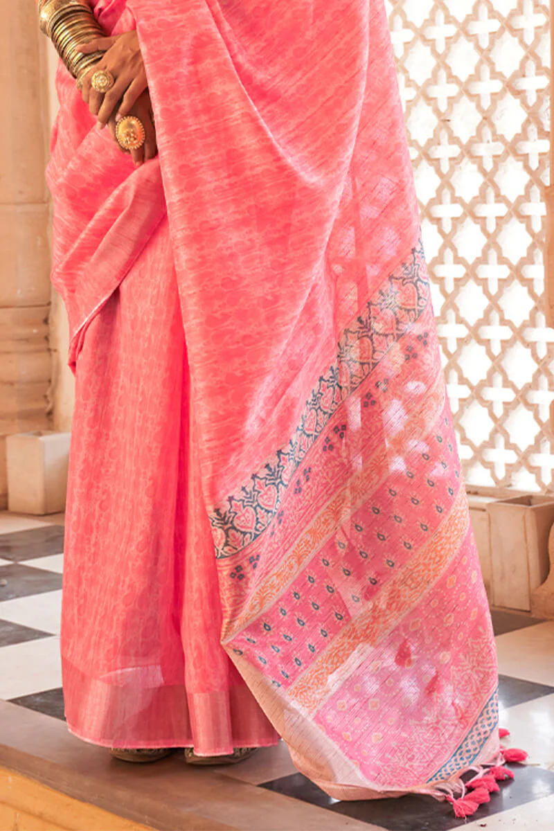 Winsome Baby Pink Cotton Silk Saree With Staring Blouse Piece - Image 3
