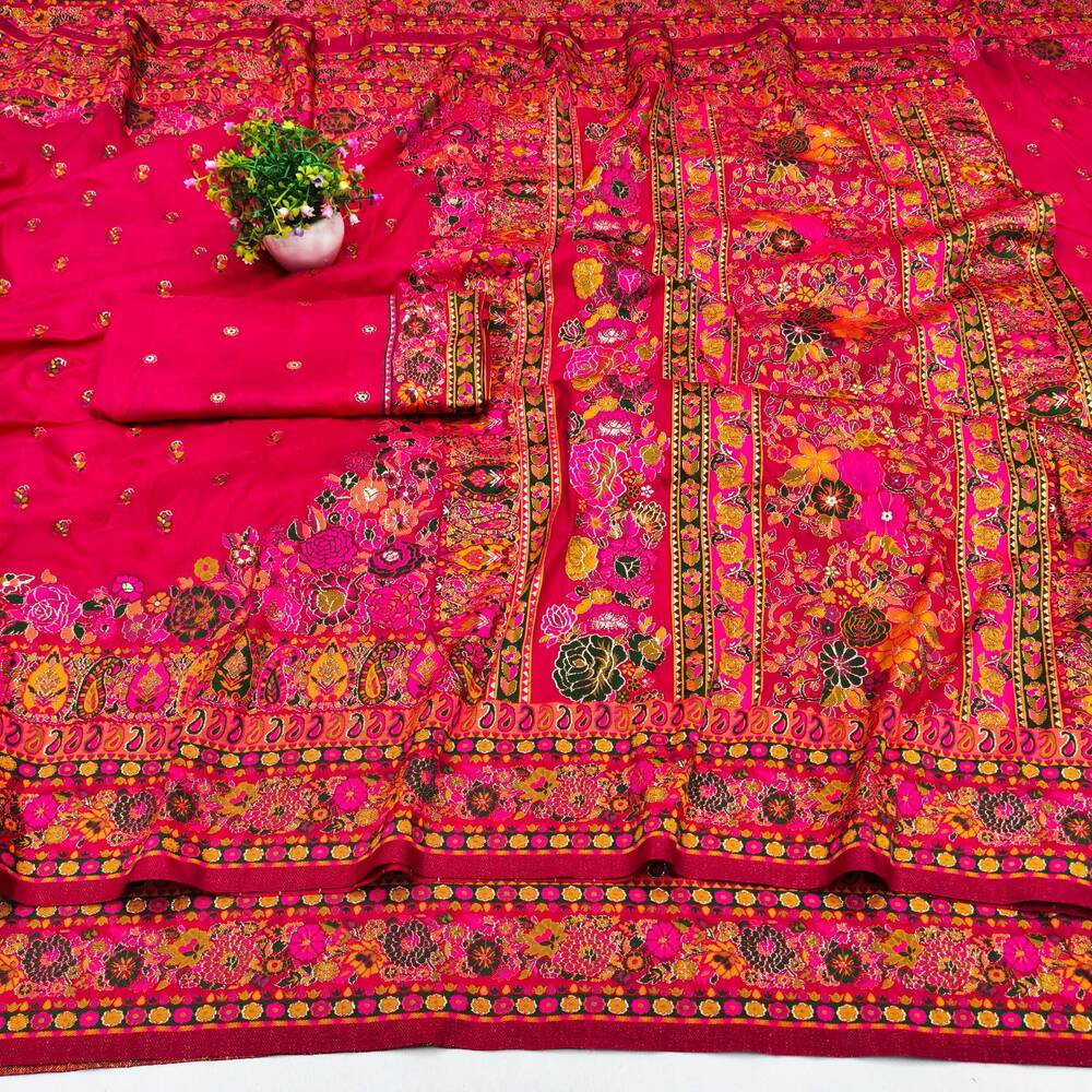 Winsome Dark Pink Nylon Dola Pashmina Saree With Evanescent Blouse Piece - Image 4