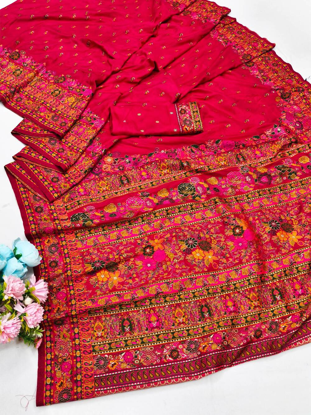 Winsome Dark Pink Nylon Dola Pashmina Saree With Evanescent Blouse Piece - Image 5