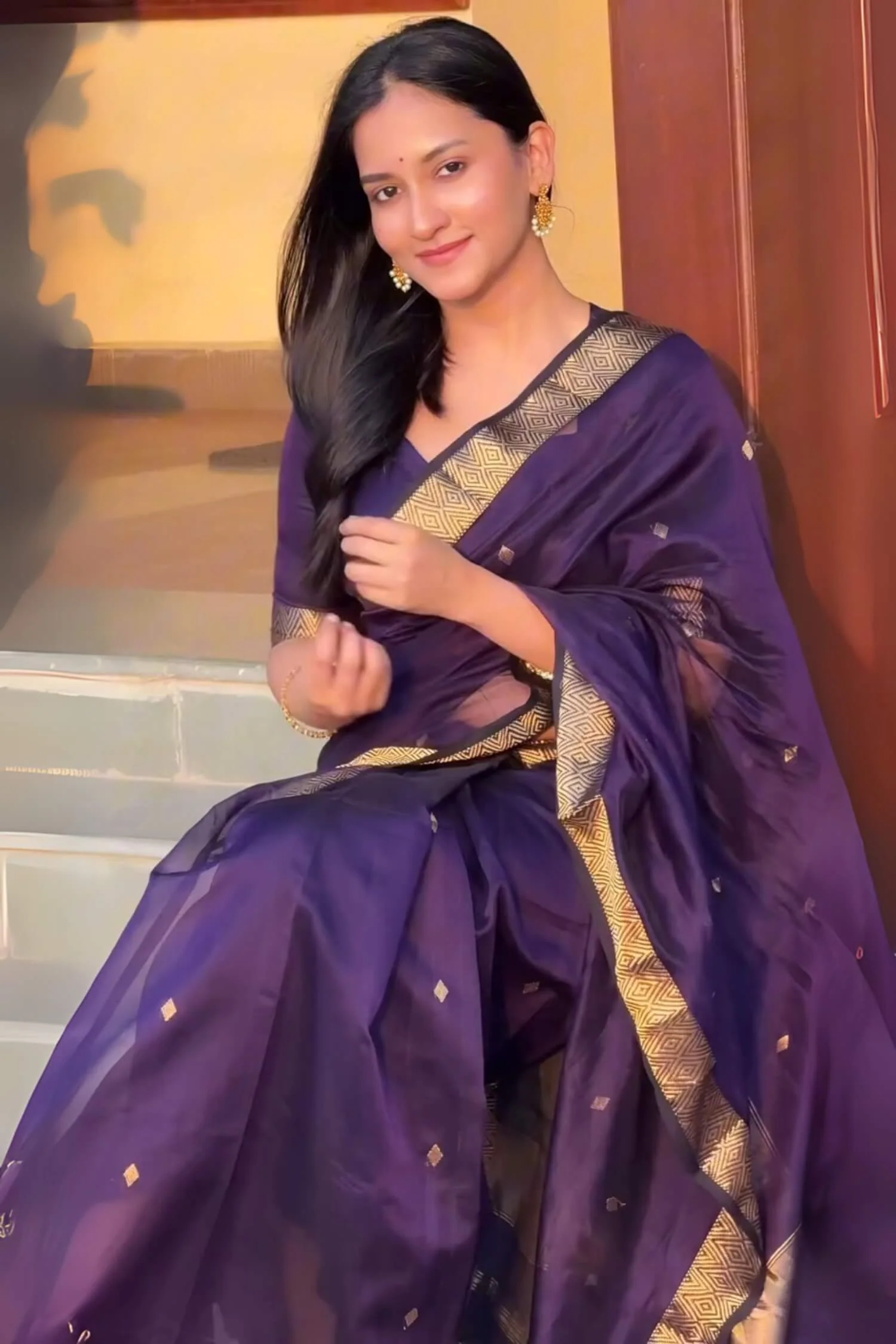 Winsome Purple Cotton Silk Saree With Forbearance Blouse Piece - Image 3