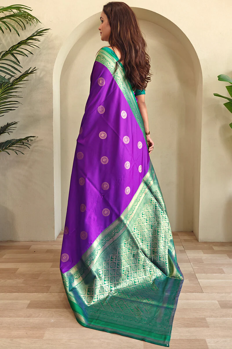 Winsome Purple Soft Banarasi Silk Saree With Beleaguer Blouse Piece - Image 4
