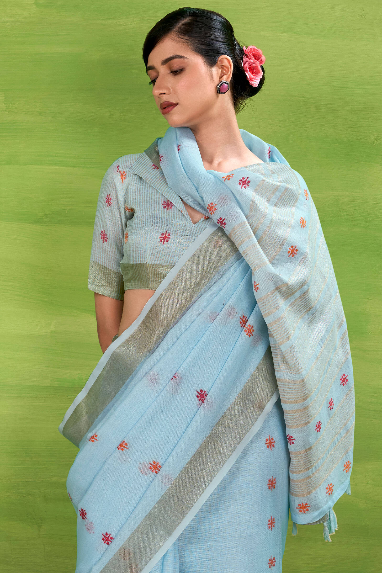 Winsome Sky Cotton Silk Saree With Adorning Blouse Piece - Image 2