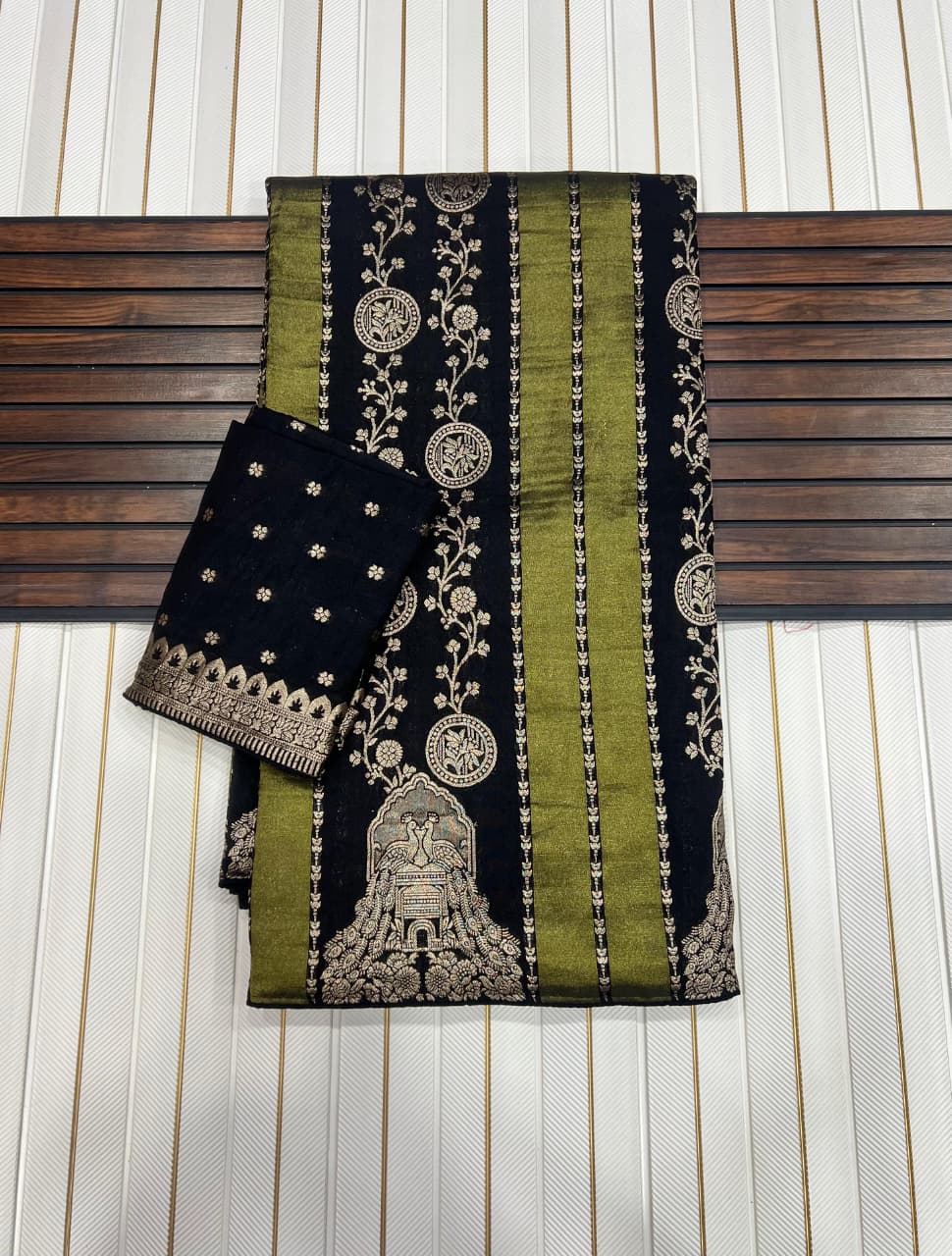 Woebegone Black Soft Banarasi Tissue Silk Saree With Luminous Blouse Piece - Image 2