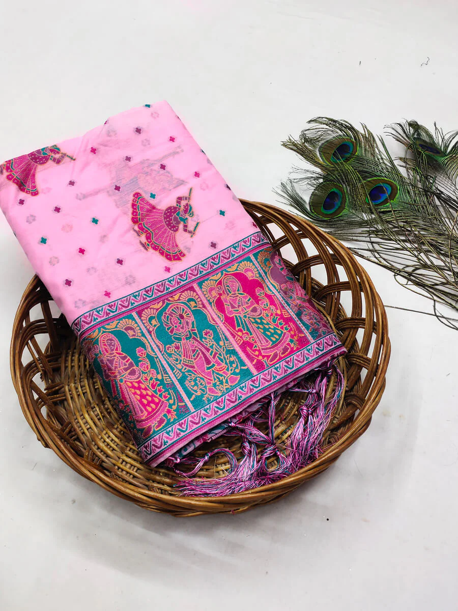 Woebegone Pink Pashmina Saree With Embellished Blouse Piece - Image 2