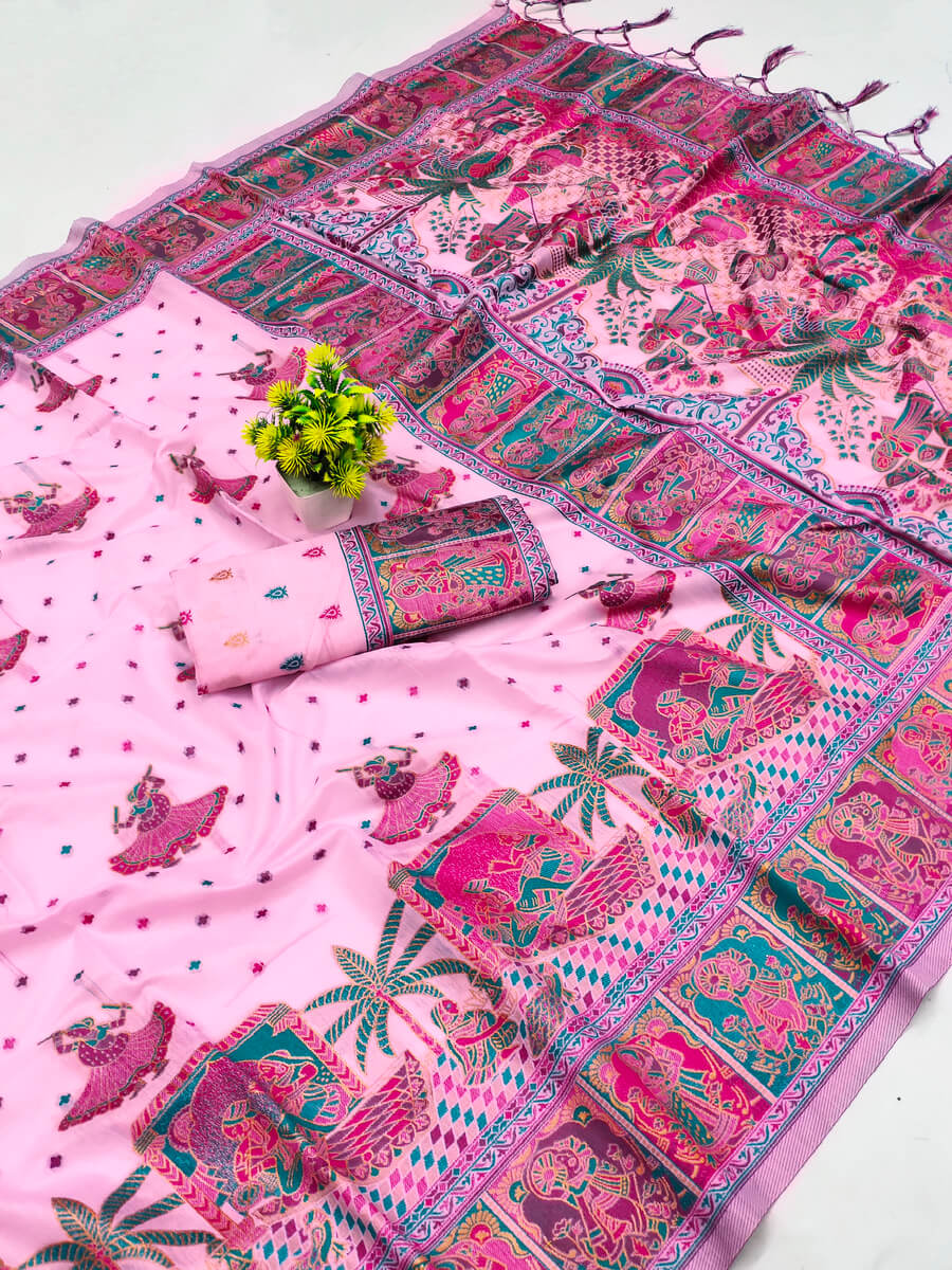 Woebegone Pink Pashmina Saree With Embellished Blouse Piece - Image 3