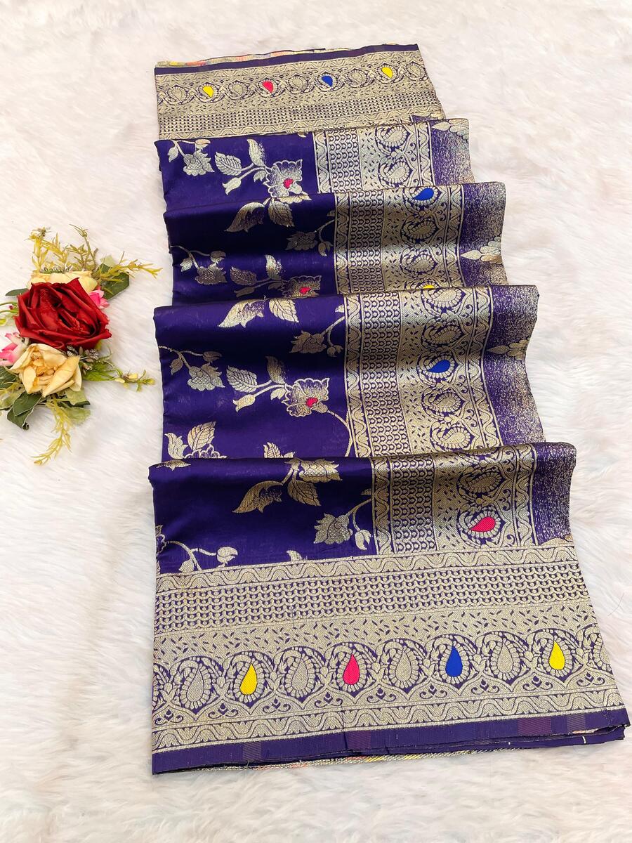 Woebegone Royal Blue Soft Banarasi Silk Saree With Demure Blouse Piece - Image 2