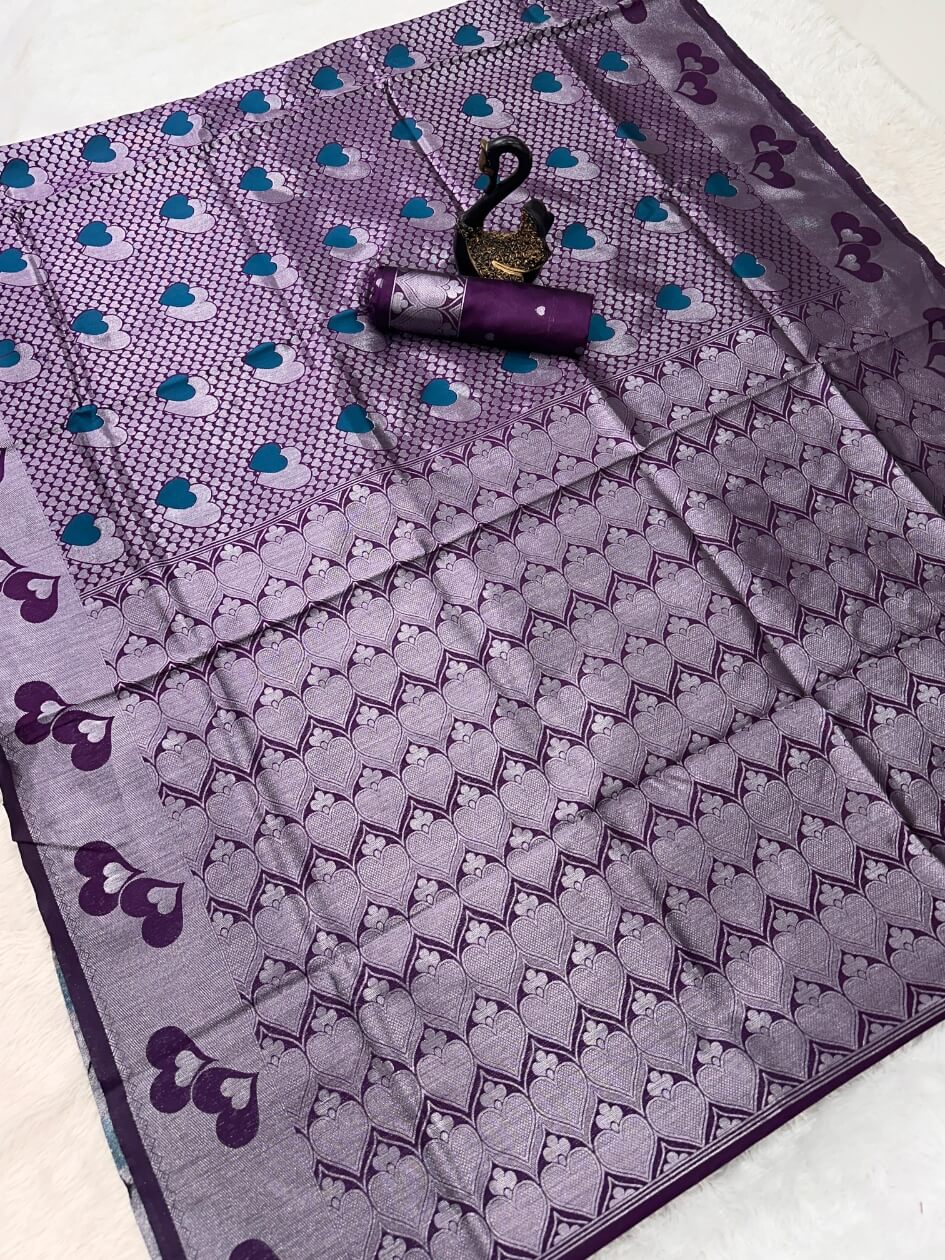 Woebegone Wine Soft Banarasi Silk Saree With Luminous Blouse Piece - Image 2