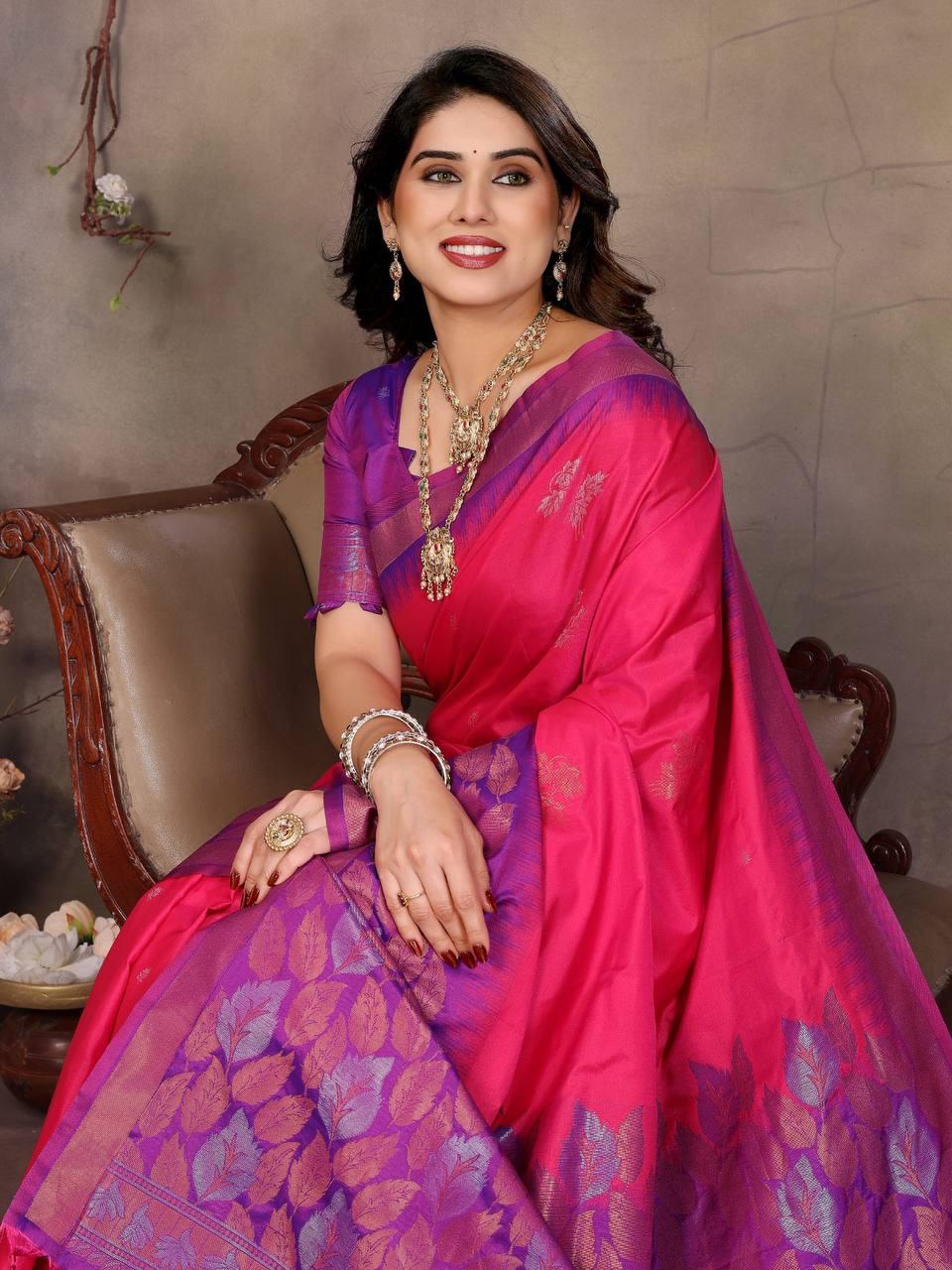 Wonderful Magenta Soft Banarasi Silk Saree With Trendy Blouse Piece - Image 2