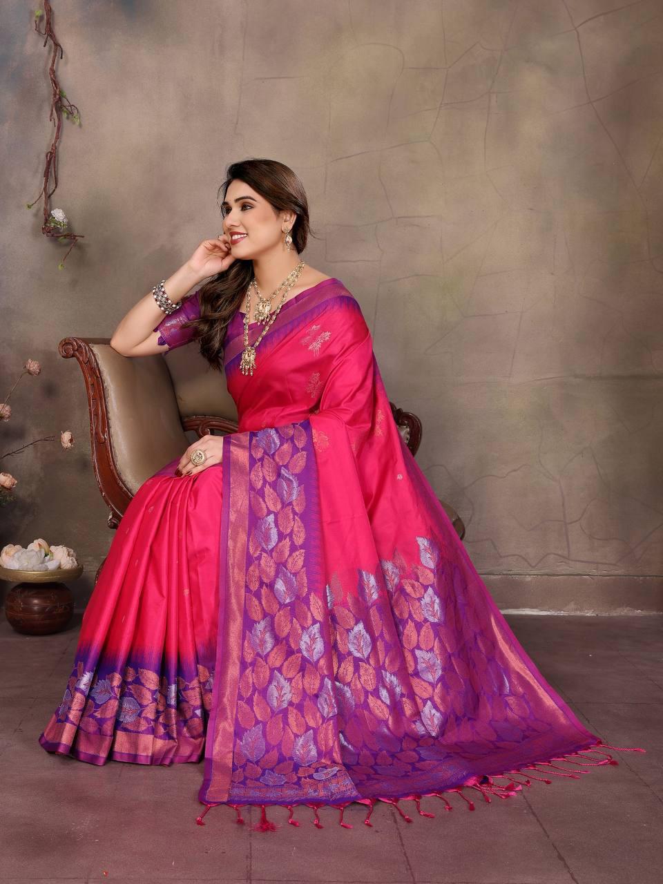 Wonderful Magenta Soft Banarasi Silk Saree With Trendy Blouse Piece - Image 4