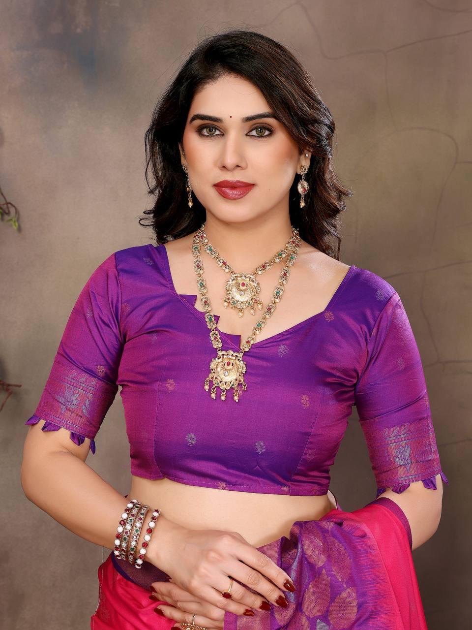 Wonderful Magenta Soft Banarasi Silk Saree With Trendy Blouse Piece - Image 6