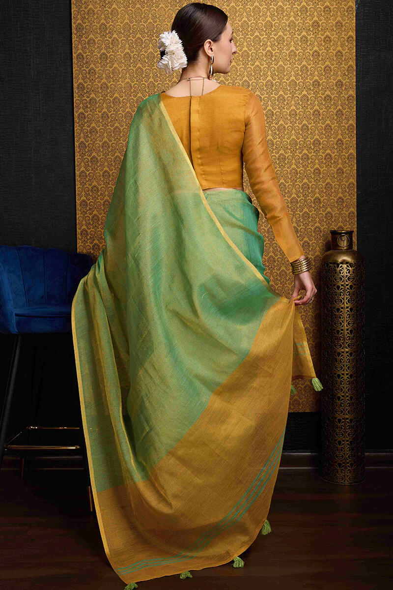 Wonderful Sea Green Soft Banarasi Tissue Silk Saree With Exquisite Blouse Piece - Image 4