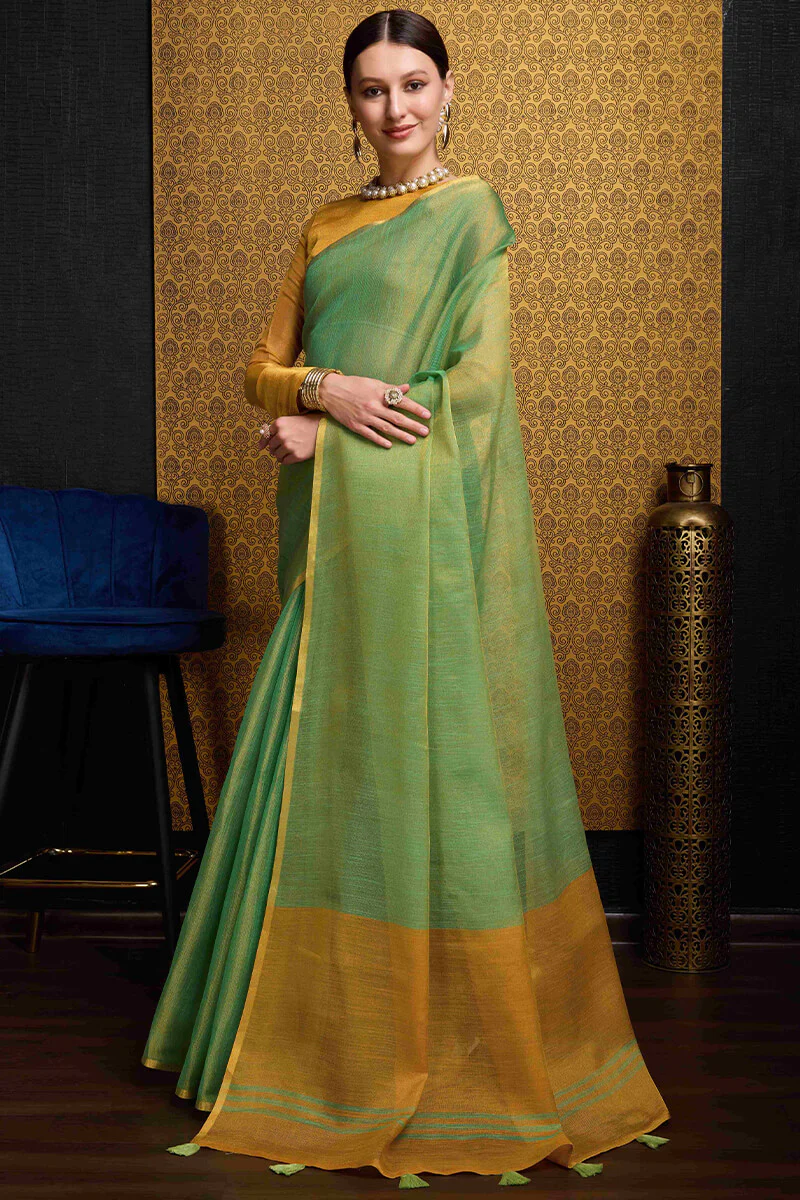 Wonderful Sea Green Soft Banarasi Tissue Silk Saree With Exquisite Blouse Piece - Image 5