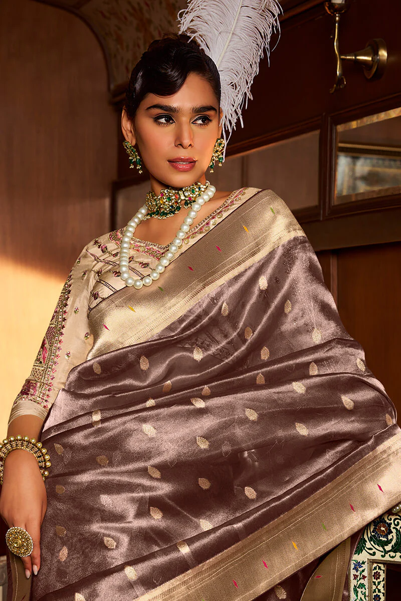 Zephyr Brown Paithani Silk Saree With Allure Blouse Piece - Image 3