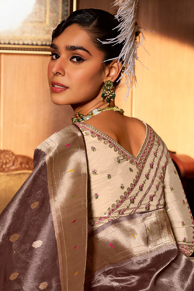 Zephyr Brown Paithani Silk Saree With Allure Blouse Piece - Image 4